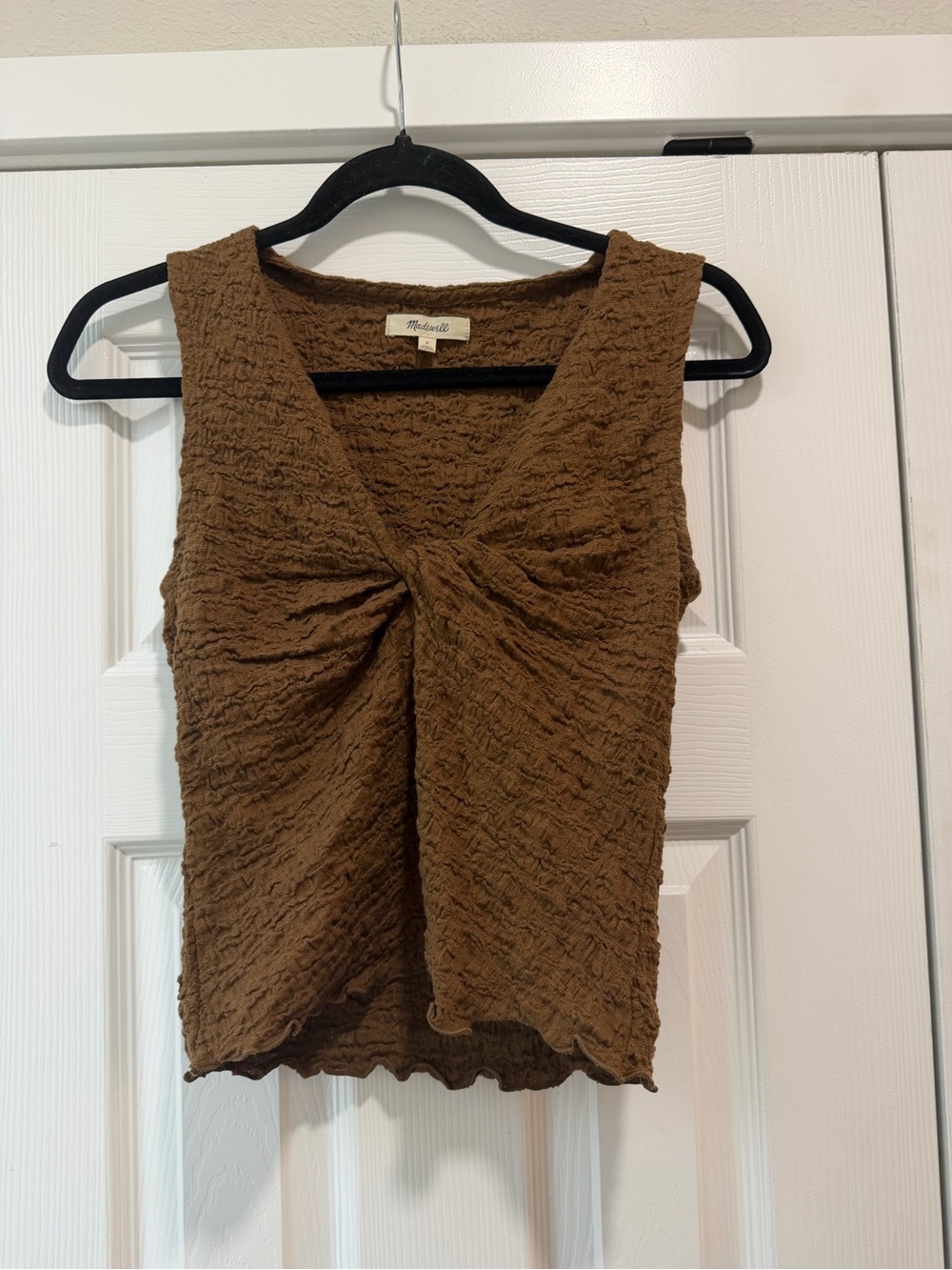 Madewell Brown Textured Twist-Front Sleeveless Top Small